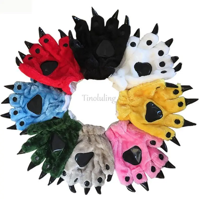 Flannel Kigurumi Pajamas Matching Gloves Animal Cartoon Claw Winter Gloves Kids Winter Clothes Red Dinosaur Match Hand