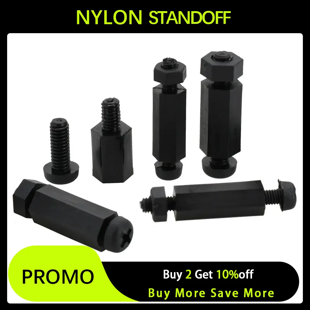M2M25M3M4BlackNylonPCBMotherboardStandoffSpacersScrewMale