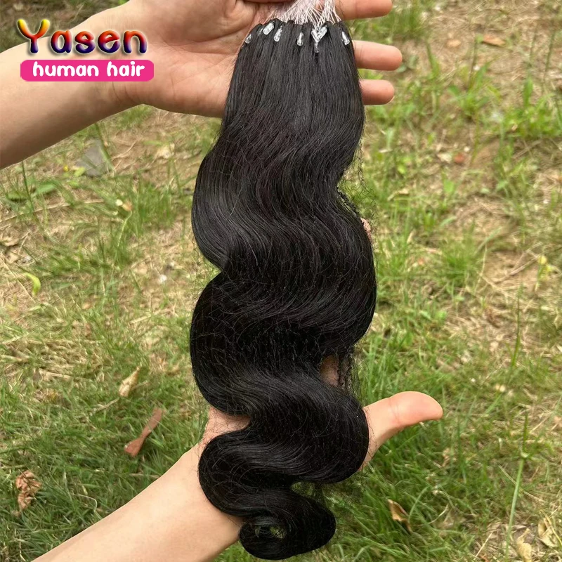 Body Wave H6 Human Hair Extensions Remy Loop Hair Extensions Natural Black Color Feather Ring 30inch #613 Fusion H6 Human