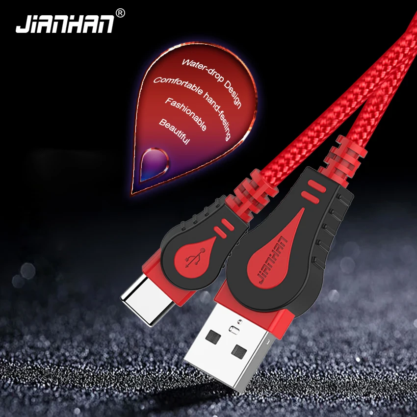 

Кабель JianHan USB C, 3 А, шнур для быстрой зарядки, Тип C, провод для iPhone 15, Samsung S22, S10, S9, S8, LG, HTC, Xiaomi, Huawei, кабель для передачи данных