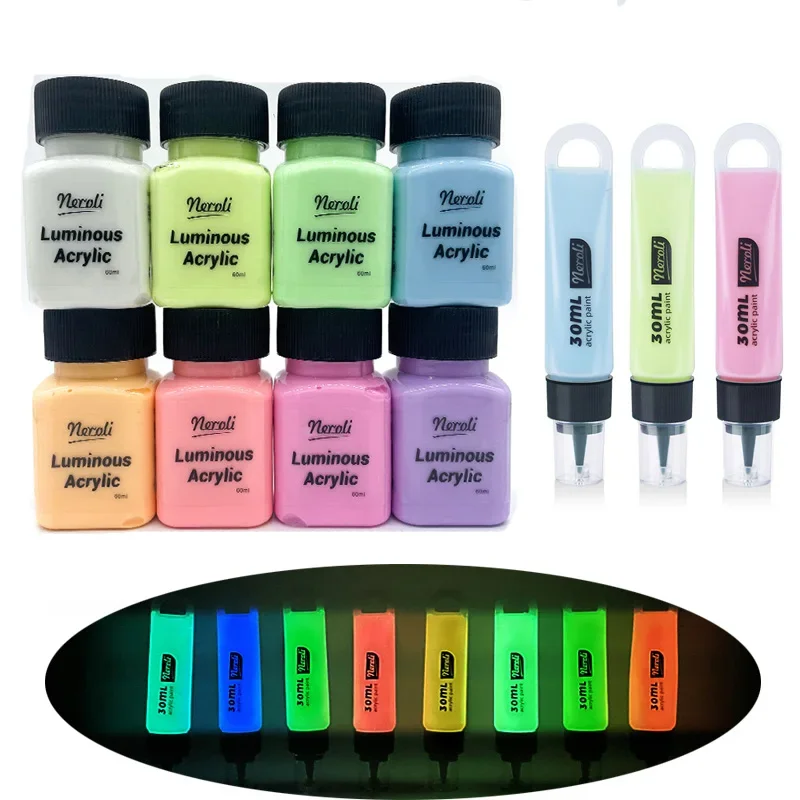 

Glow in The Dark Acrylic Paint Pens 30/60ml Hand-painted Clothes Shoes Stage Luminous Lines Pigments For Artwork Party Supplies
