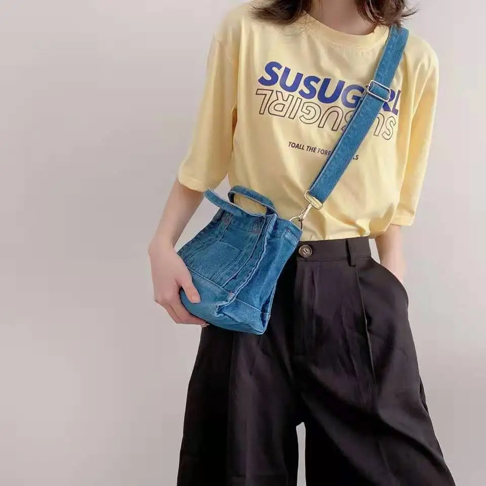 Large Capacity Shoulder Bags for Women Harajuku Cowboy Crossbody Bags Retro Casual Students Bookbags Tote Bags Solid Color