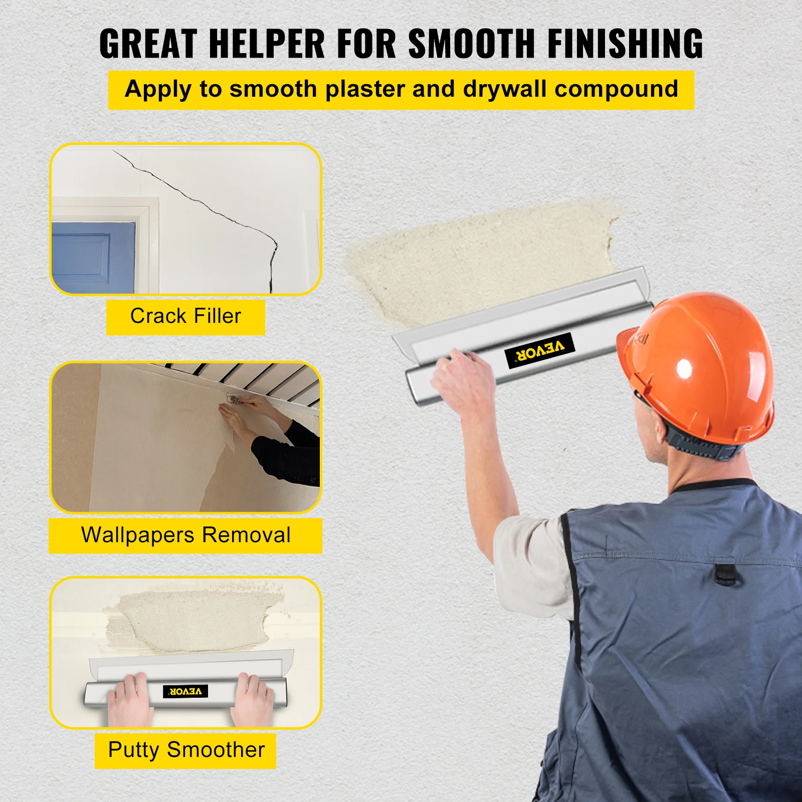 VEVOR Drywall Skimming Blade Smoothing Spatula Putty Scraper Stainless Steel Knife Finishing Trowel Tools for Wall-Board Plaster plastering trowel skimming tool set