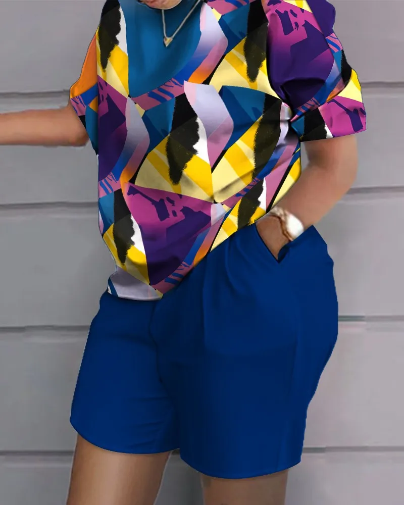 Sawmew Dames tweedelige korte set loungewear shorts en blouses zomerse elegante outfit met korte mouwen 2-delig kort broekpak feestelijk modern vrijetijdspak stoffen huispak (Color : Orange, Size