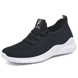 Women's Summer Platform Sneakers - Comfortable & Breathable Lace-Up Fashion Shoes - 38 (Black)