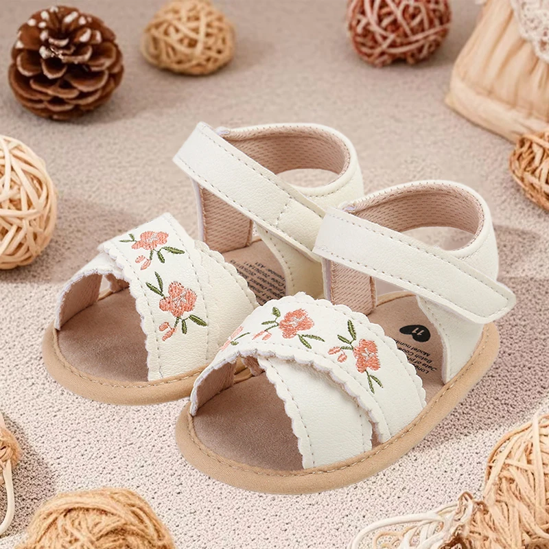 Description Picture 5 of itemFOCUSNORM 0-18M Lovely Baby Girls Sandals Shoes Flexible PU Leather Non-slip Flower Embroidery Summer Flats Shoes