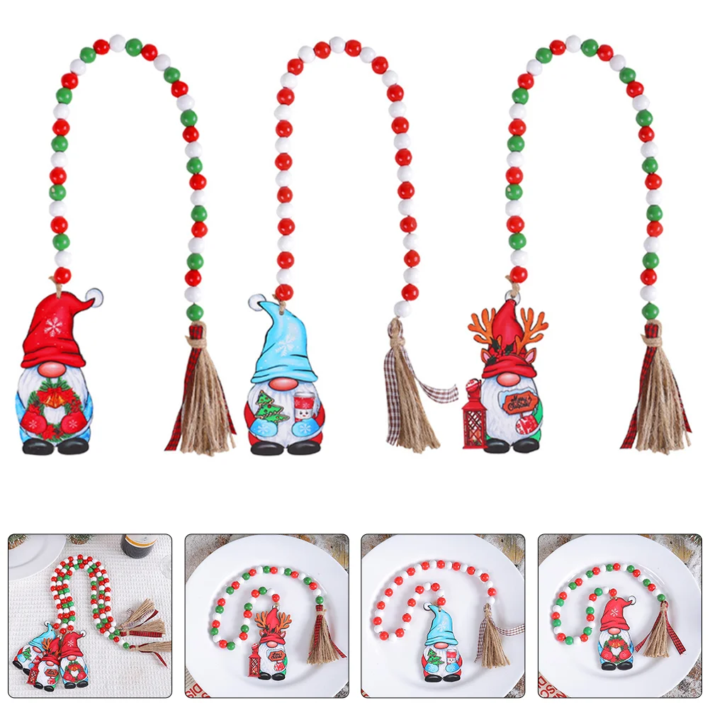 

3Pcs Christmas Beaded Garland with Tassel Xmas Wood Bead Garland Party Favor