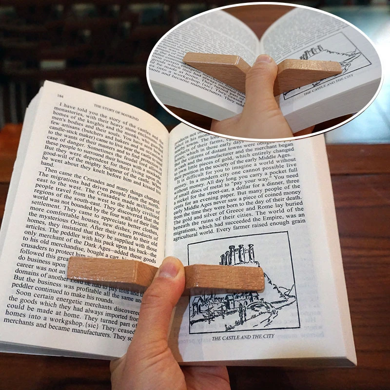 Creative Handmade Thumb Book Page Holder Book Expander Thumb Bookmark Wood Page Spreader Support Office Worker Reading book holder