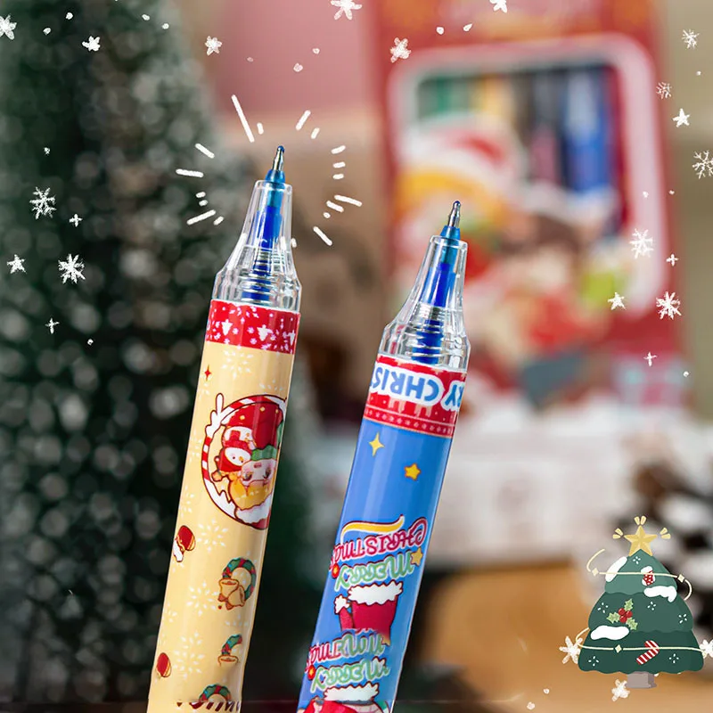 28pcs/set Blue Erasable Christmas Gel Pen, Cute Anime Pattern, Christmas Holiday Gift, School Supplies Fine Tip 0.5mm Pen Core