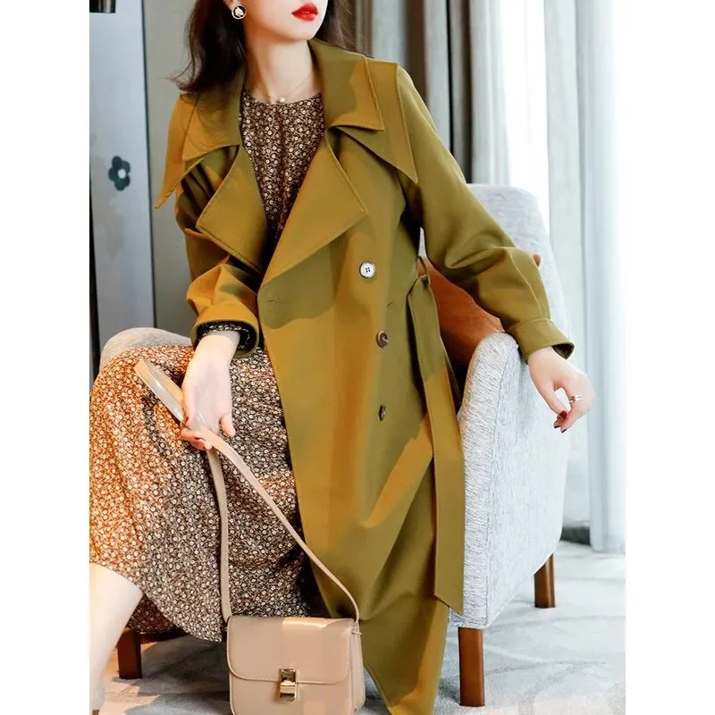 Female Coat Windbreaker 2022 Autumn New High-End Temperament Small Mid-Length Windbreaker Coat Over The Knee Popular Coat Women women platform square toe over the knee boots