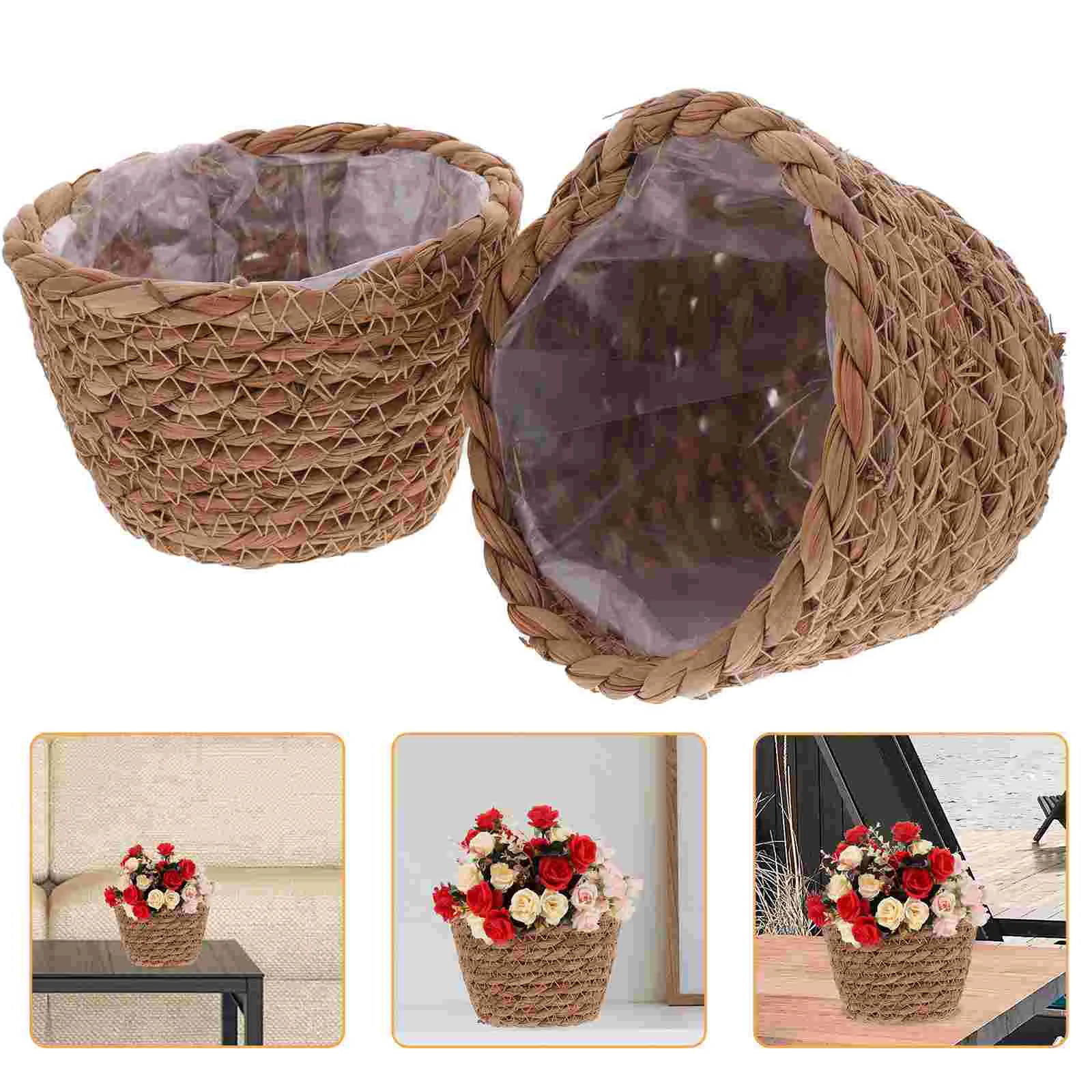 

Plant Baskets Indoor with Liner Straw Flower Pot Laundry Hamper Planters for Outdoor Plants