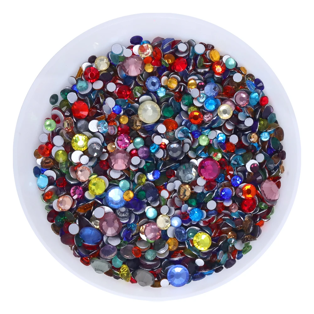 Mehrfarbig, 1440 Stück, gemischte Größe, runde Glas-Strasssteine mit flacher Rückseite, glitzernde Steine zum Aufkleben, nicht heiße Fix-Strasssteine für DIY-Nagelkunst – Detail 9