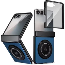 Rotating Ring Stand Magnetic Protective Case with Screen Film and Shockproof Cover - Galaxy Z Flip 8 (Deep blue)