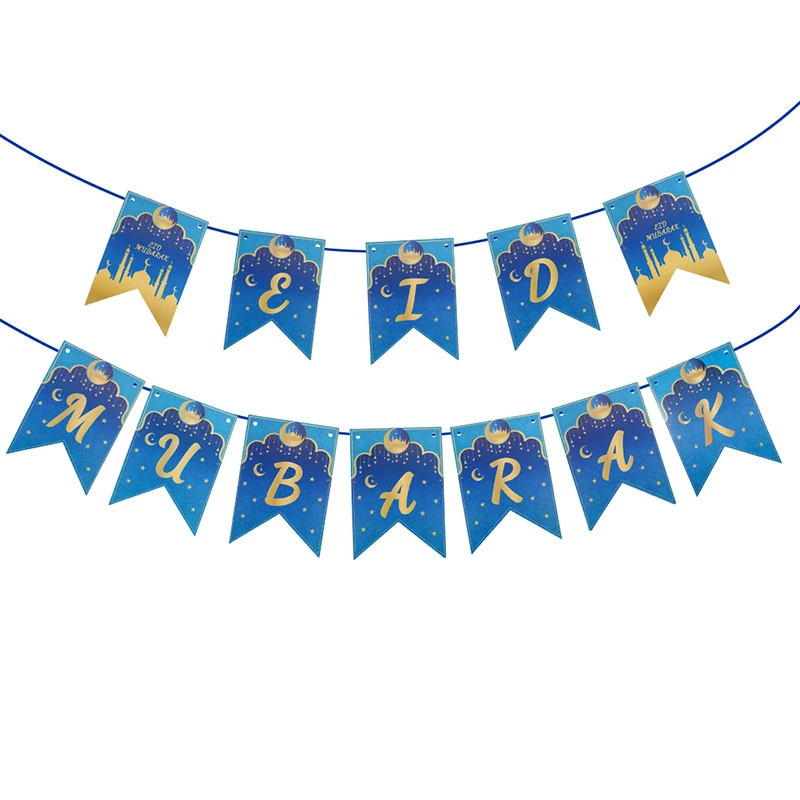 

1Pc Eid Mubarak Paper Banner Hanging Ornament Ramadan Decorations 2024 Islam Muslim Eid Al-Fitr Home Party Decor Supplies