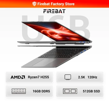 FIREBAT U6B 16 Inch Laptop Ryzen7 8745HS/ H255/R5 6600H CPU DDR5 16GB RAM 512GB ROM 2.5K Wifi6 BT5.2 Gamer Bussiness Notebook 1