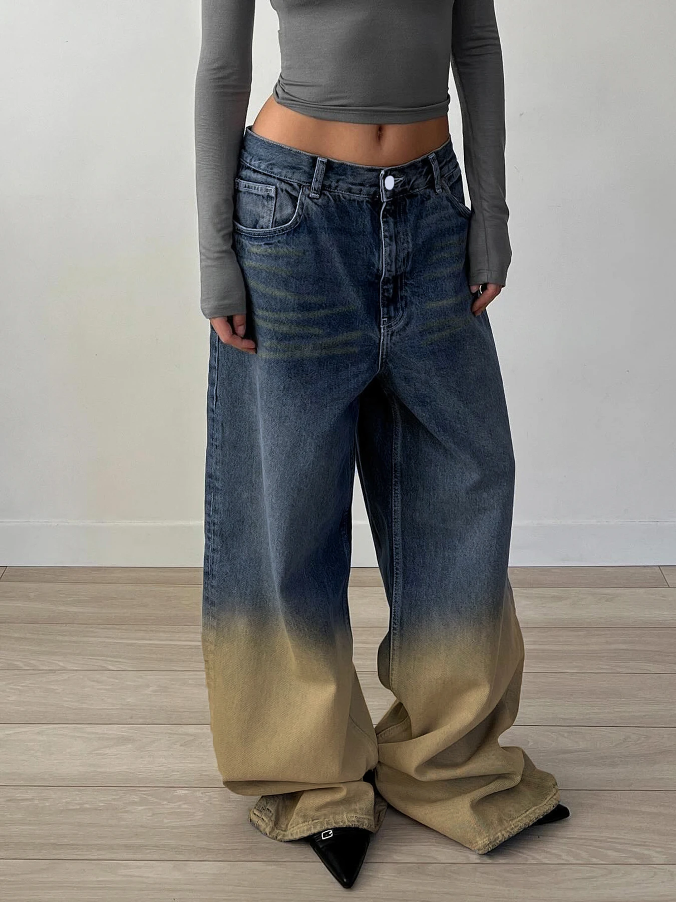 Rockmore Wide Leg Oversized Jeans Washed Denim Y2k Aesthetic Fashion Streetwear Trouser Vintage Ankle-Length Pants Youthful