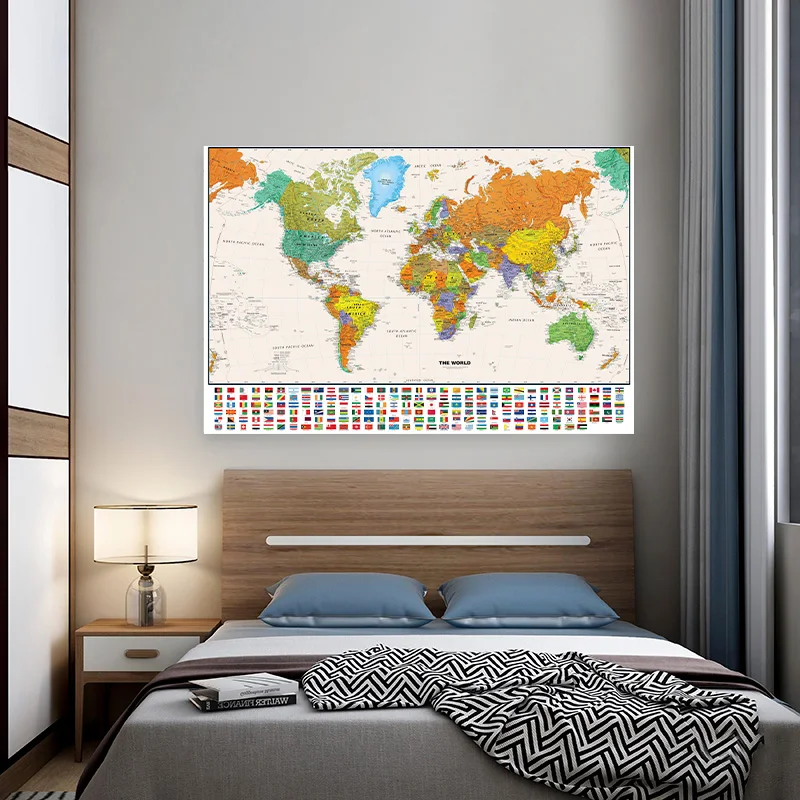 World Map 150x225cm Decorative Hanging Picture Education Office School Supplies Home Wall Decor