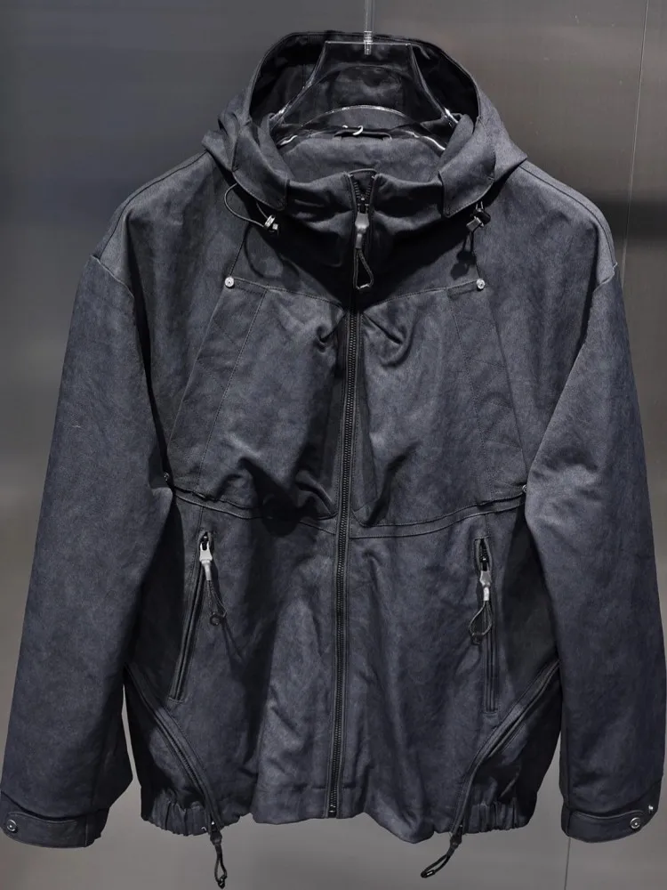 패션 남성용 야외 가을 트레이닝 아웃웨어 하이킹 후드 지퍼 윈드브레이커 캠핑 코트 남성 루즈핏 방풍 스포츠 재킷