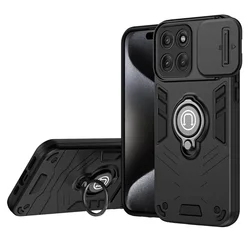 Sleek Metal Finger Holder Case with Sliding Window - Motorola Moto G04 (Black)