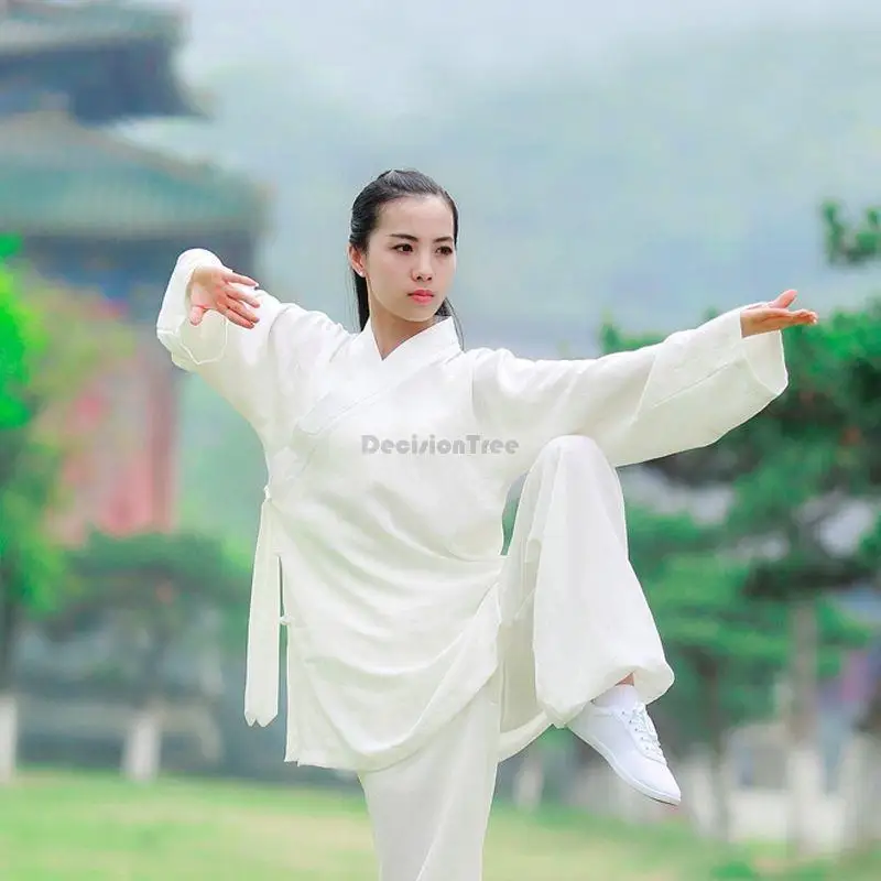 2023 chinese traditional wudang flax taiji dress practice dress taoist robe dress martial arts performance dress zen suit w47