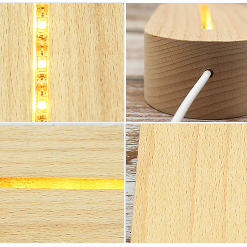 LED Light Display Base Wooden Lighted 3D Night Light Base 5 LED Handmade Resin Art Crystal For Home Decor Ornament