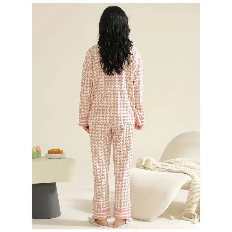 Cotton Sleepwear Spring Autumn Chest Pads Long Sleeve Pullover Pants Pajama Sets Homewear Kawaii Clothees Loungewear Two Piece