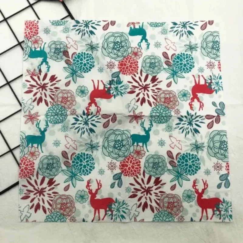 20pcs/Pac Colorful Napkins Christmas Moose Fireworks Table Mouth Cloth Paper Napkins Holiday Party Square Paper 33cm