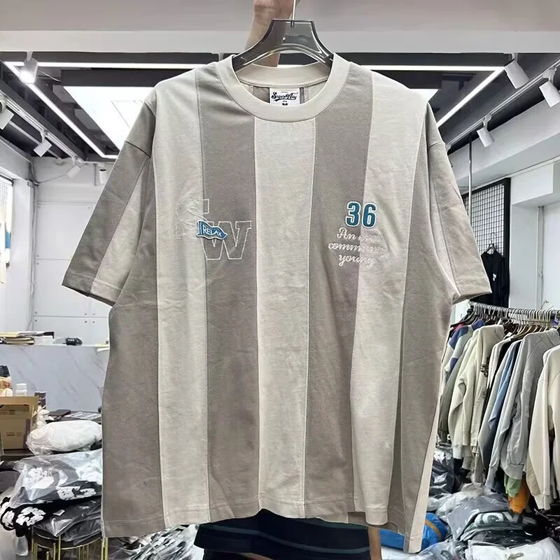 

2023 Forgiveness Short Sleeve Cotton Crew Neck Panel Embroidery Letter Loose Men's And Women's Shirt