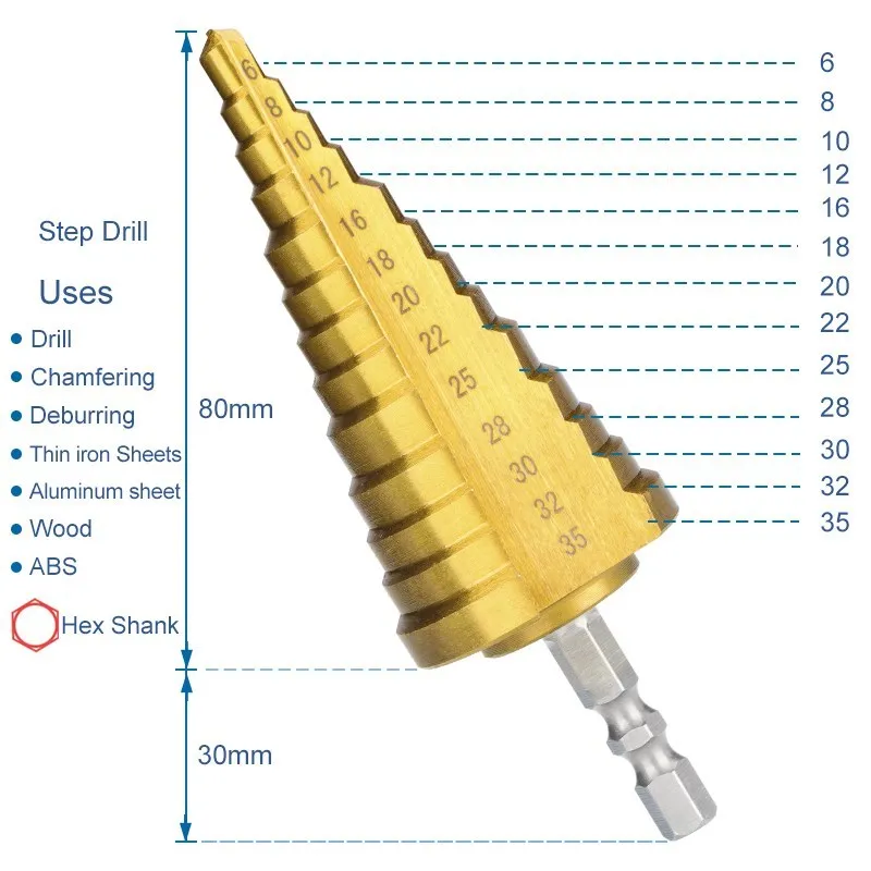 XCAN krok vrtačka kousek 1 kusu 3-13 4-22 6-35mm  šestihranná stopka vysoký rychlost ocel výmol řezačka sada P6M5 kov drill drilling nástroje