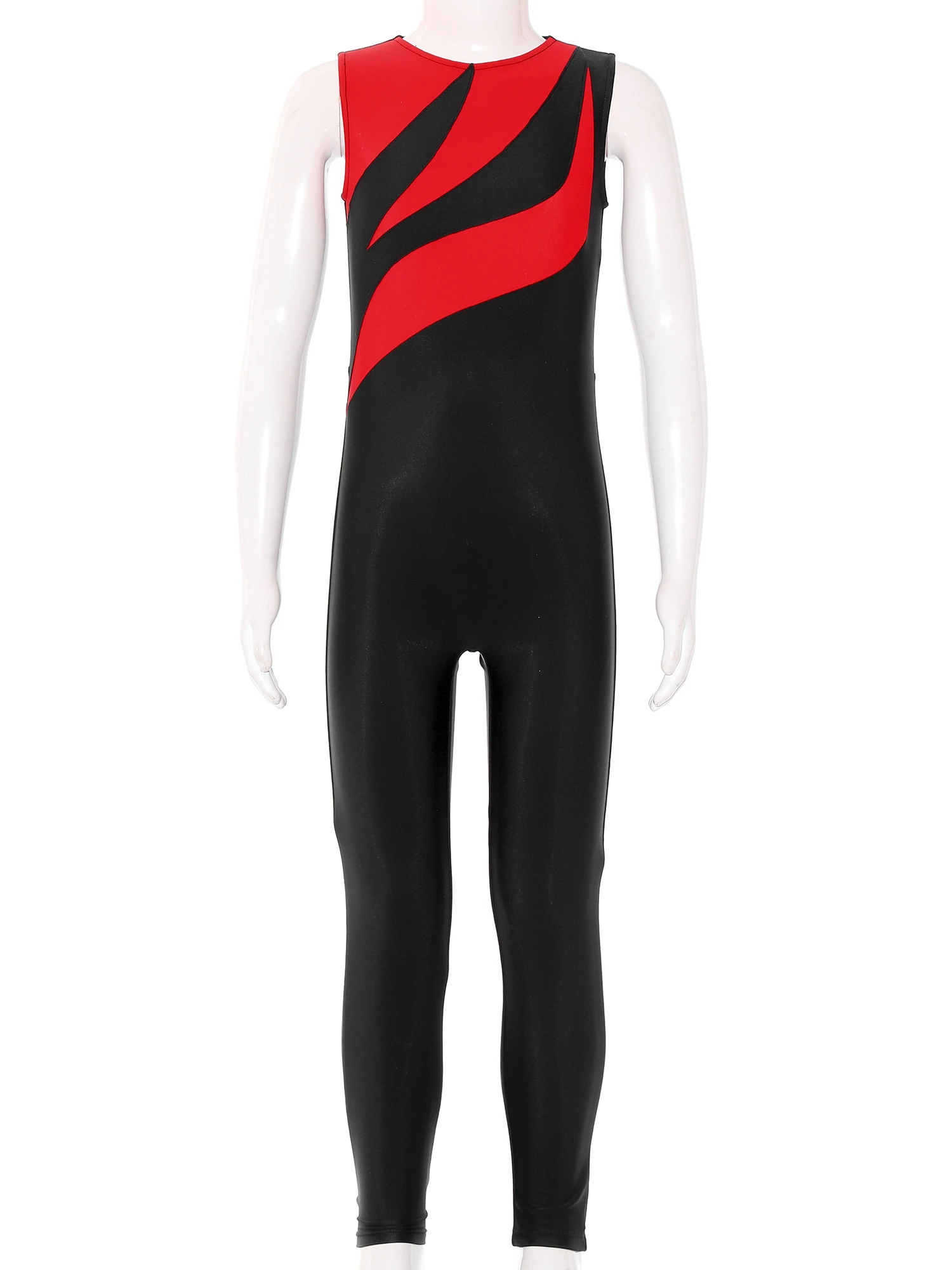 Kids Girls Color Block Dance Wear Sleeveless Unitard Stretchy Full Body Leotard Keyhole Back Jumpsuit Bodysuit for Gymnastics