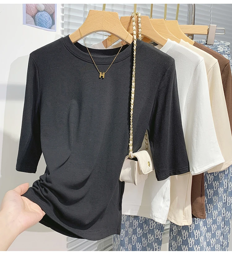 Cotton Womens Crew Neck T-Shirt - Summer Short Sleeve Basic Top