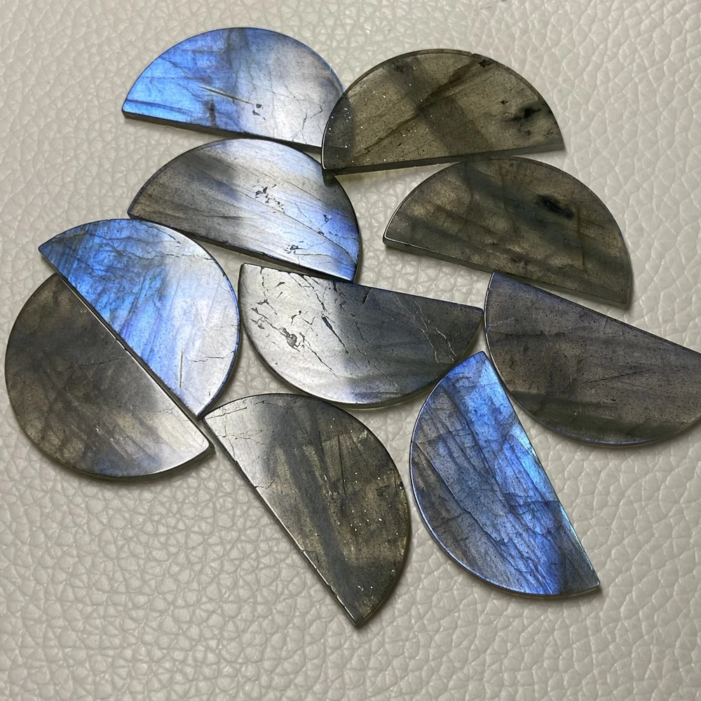 

Half Round 30x15x2mm Double Flat Bottom Original Stone 100% Natural Blue Color Labradorite Gemstone for Jewelry