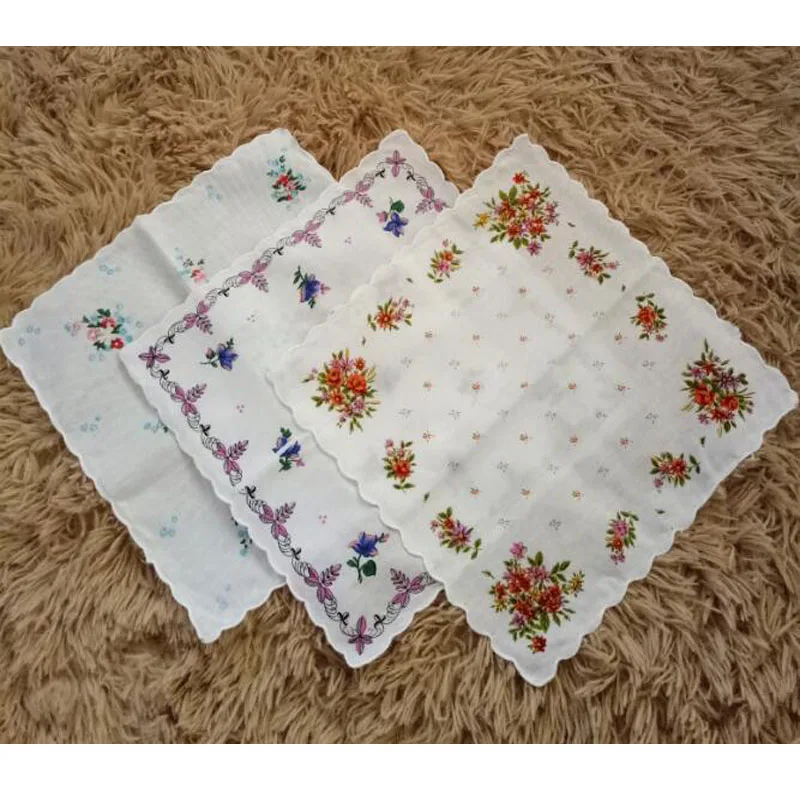 Mouchoirs En Coton Blanc Avec Dentelle - Lot De 4 - 25x25 Cm - Pour Mariage Ou Usage Élégant