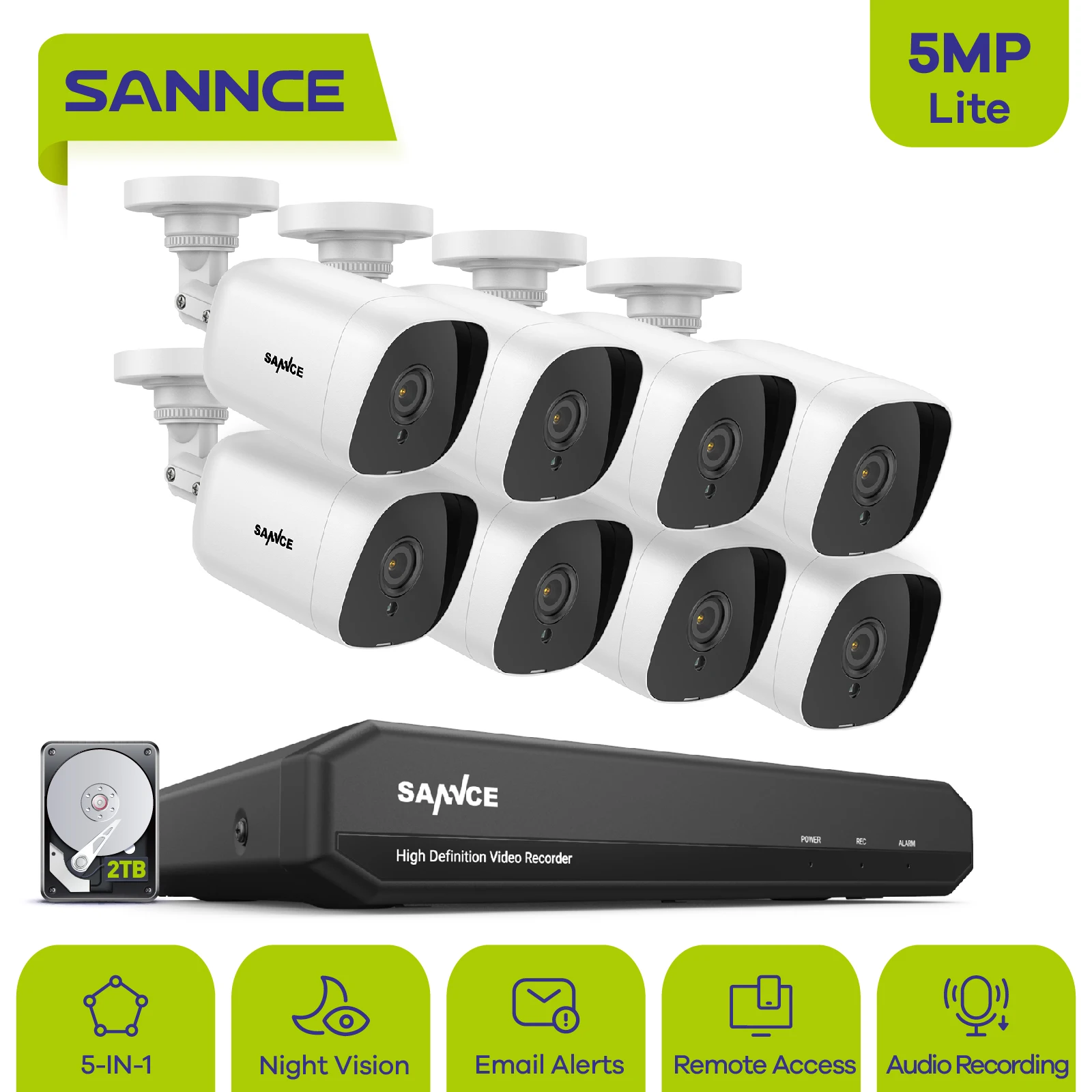 Sannce 8ch 5mpn Hd H264+dvr Home Security Camera System 5mp Infrared