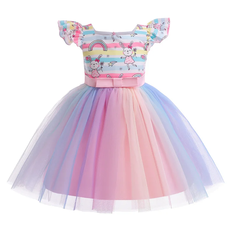 

Jumping Meters 3-10Y Rainbow Princess Girls Tutu Dresses Wedding Toddler Kid Costume Fashion Birthday Baby Clothes Frocks Wear