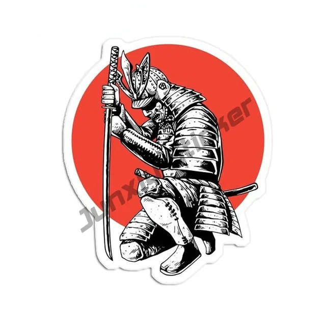 YUNEX 5.1 Inch Samurai Warrior Car Decal Sticker - Red Moon Background, Anime Style, Vinyl