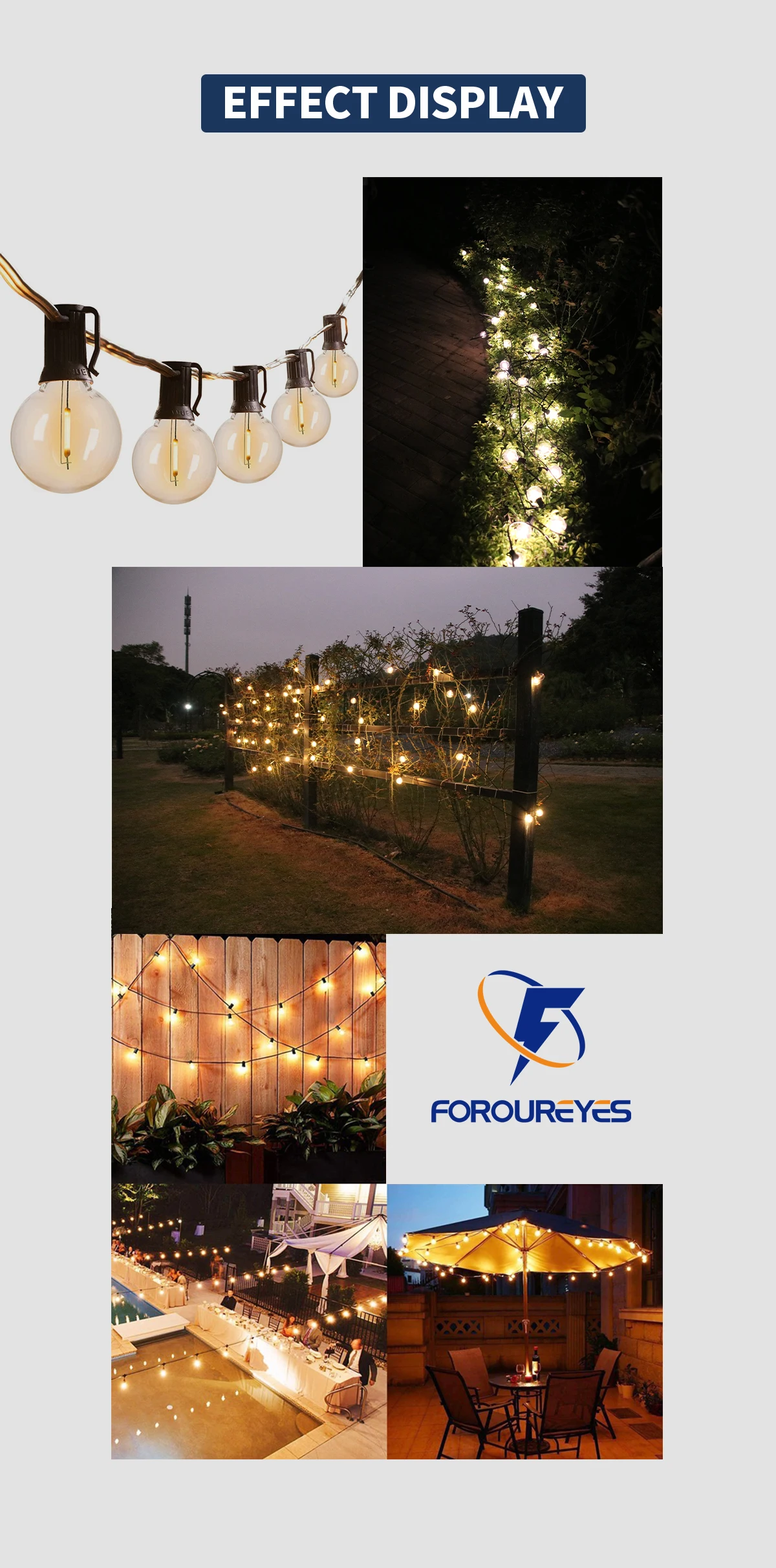 solar fairy lights outdoor 100/50/25ft Outdoor Garland Lights 220V G40 Plastic Bulb LED Tent Fairy Patio String Light Wedding Garden Party Decoration battery christmas lights