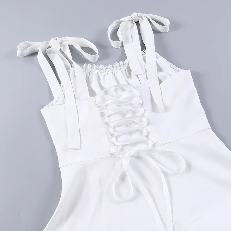 Elegant Sleeveless Ruffle Edge Slim Dresst Women Tie Ruffle Edge Sexy Short Skirt Fashion Street Party Club Clothing