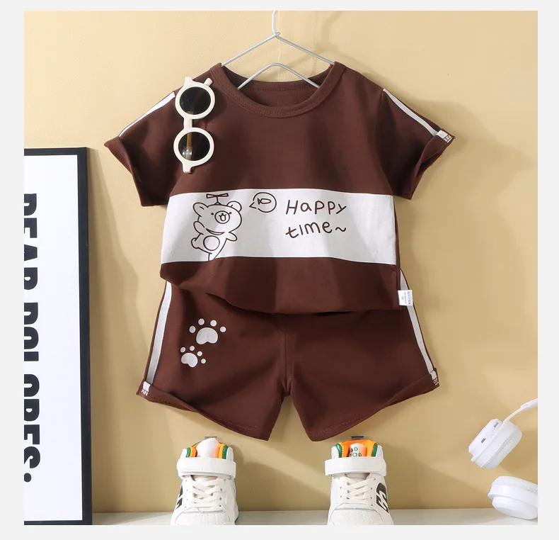 Sets Children's Clothes 1-6Y 2pcs Pants Short Summer Printed Cartoon O-Neck Pullover Top+Pants Patchwork Casual Toddler Clothing