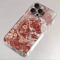 Customized Red Horse Cartoon Design Phone Case - Creative Transparent Silicone Cover - iPhone 15 Plus (1)