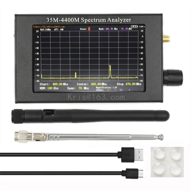 

Frequency Analyser 4.3Inch LCD Screen Spectrum Analyzer 35M-4400Mhz ADF4351 Handheld Frequency Tiny Tester with Antenna