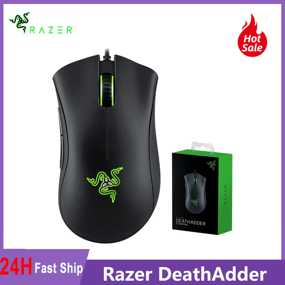 

Проводная игровая мышь Razer DeathAdder, мышка 6400 точек/дюйм, оптический сенсор, 5 кнопок, игровая мышка для ноутбука, ПК, геймера,