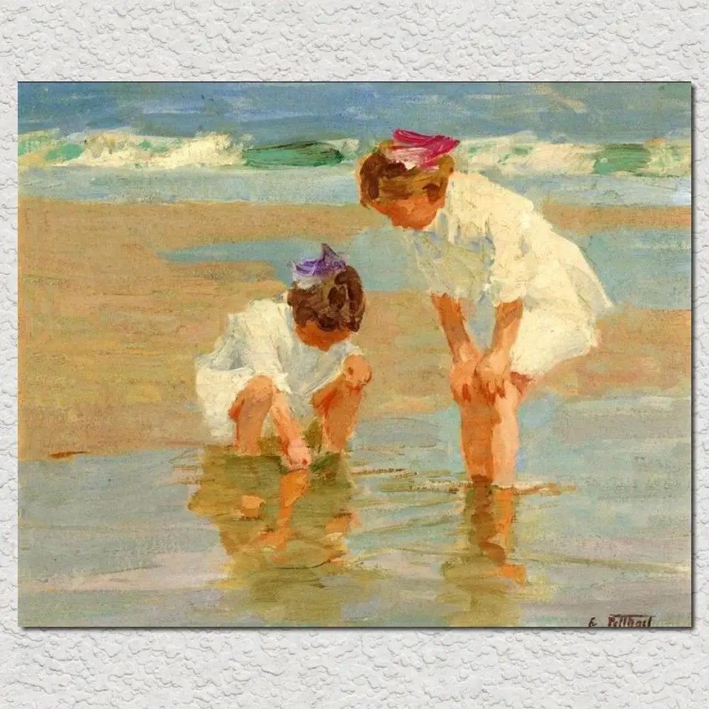 

Seascape Oil Painting Girls Playing in Surf Edward Henry Potthast High Quality Hand Painted Picture to Canvas Art Home Decor