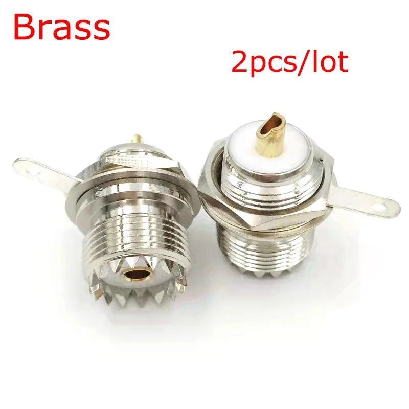 Conector de Soquete Fêmea com Arruela Solda para Antena de Montagem em Painel Adaptador Coaxial Latão Bullhead com Porca So239 Uhf Sl16 So239