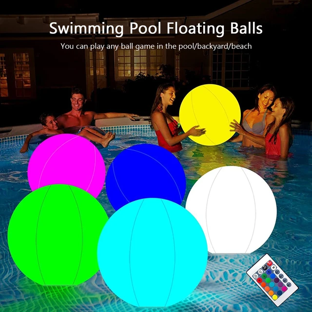 40/60CM Inflatable Glitter Beach Ball Remote Control LED Pool Floating Ball  16 Light Colors Lightweight Foldable for Kids Adults