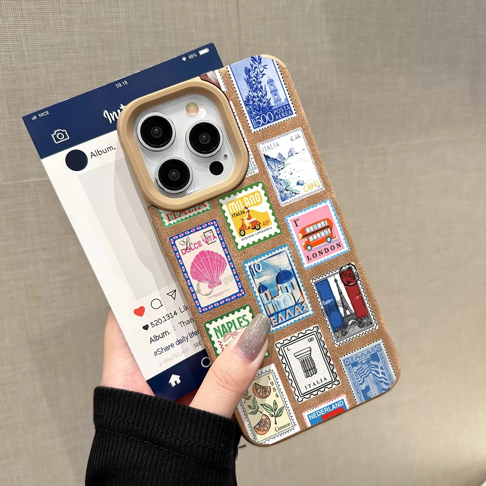 Vintage Leather Soft Bumper Phone Case with Stamped Design