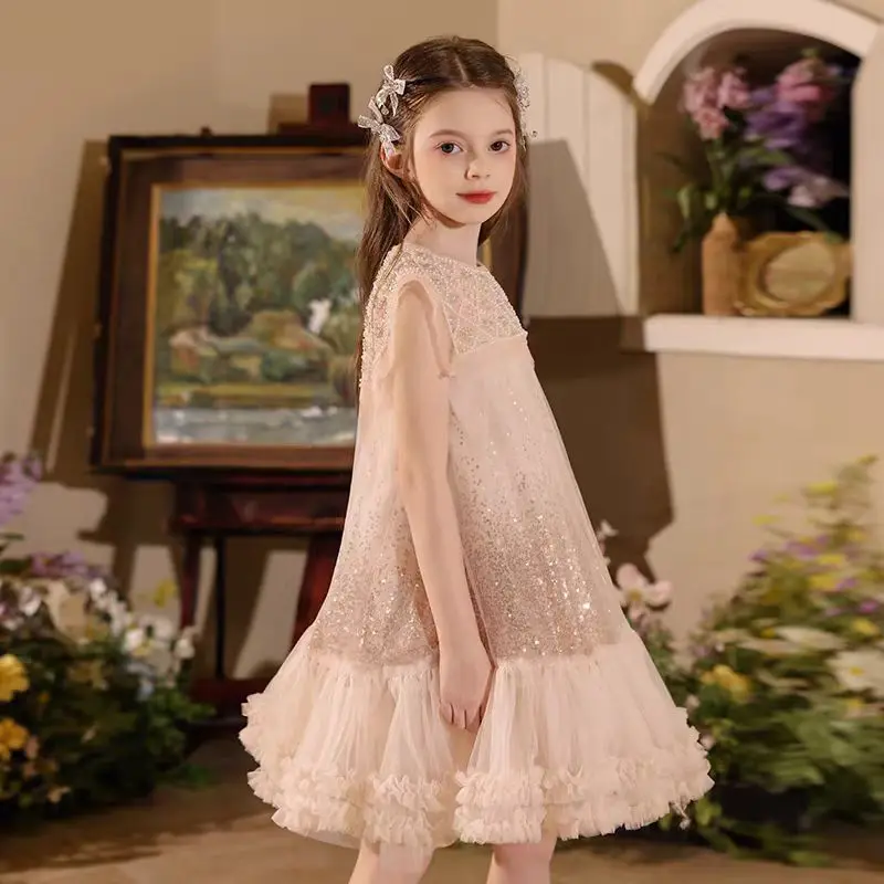 Jill Wish J516 Simple Shiny Pink Flower Girl Dress Sequined