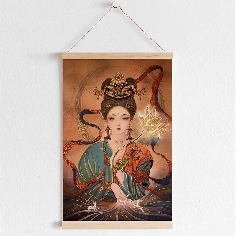 

Chinese Style Tibetan Scroll Paintings Wall Art Poster Vintage Room Decor Aesthetic Wall Hanging Living Room Decoration Tapestry