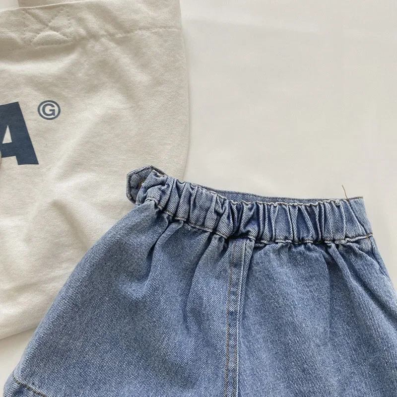 Brief style denim blue toddler girls skirt shorts kids summer sport dress pants children elastic waist trousers for 2-7 years kids shorts kids trousers