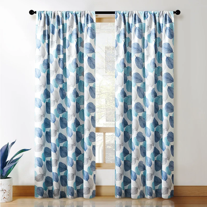 

Modern Curtains for Living Dining Room Bedroom Double Sided Matte Leaf Printed Fabric Curtain Eyelet Curtains